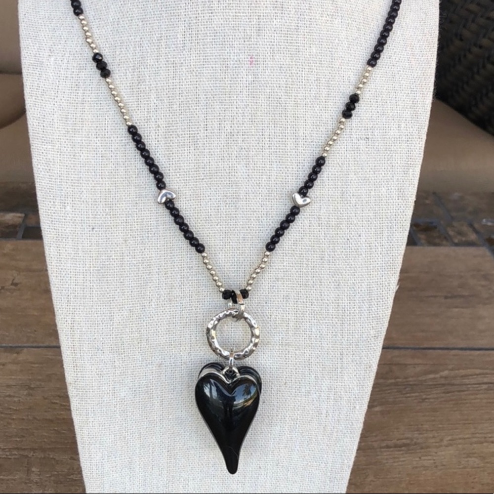 Black Heart Pendant Necklace 17.5 - 20.5 in